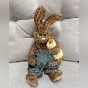 Boyds Bears Brown Bunny with Green Overalls.  Easter decor.